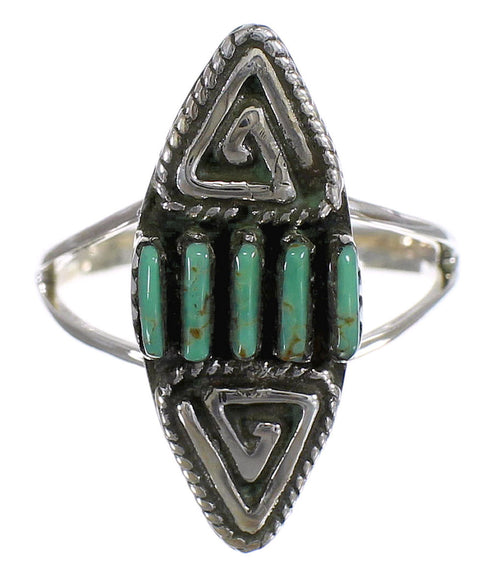 Turquoise Silver Southwestern Water Wave Needlepoint Ring Size 5-1/2 QX84999